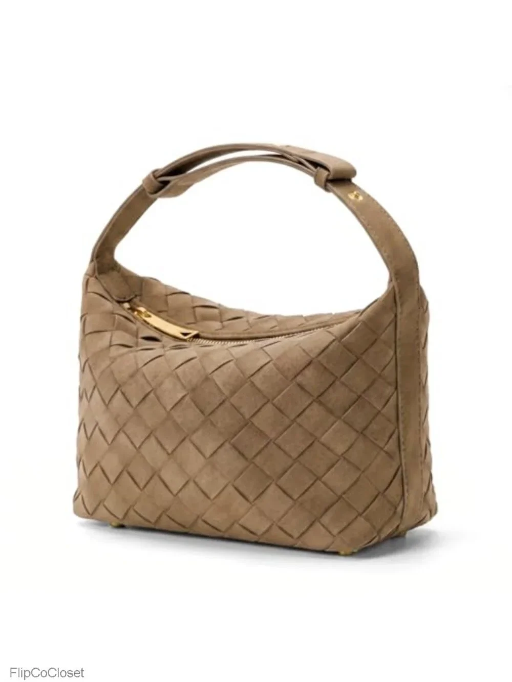 Woven Faux Suede Hobo Shoulder Bag Vegan Leather Women Handbag